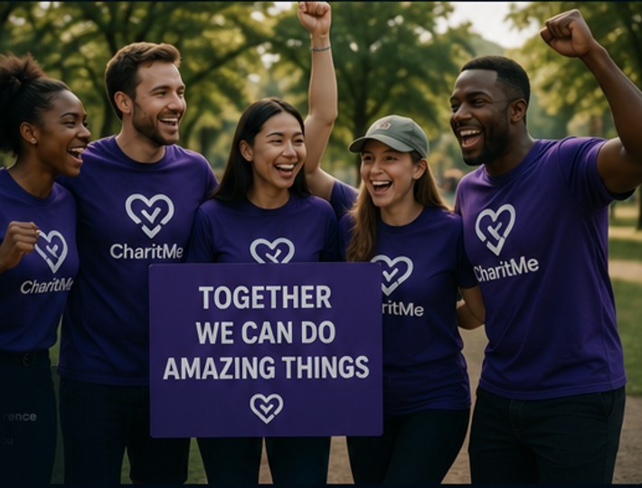A fundraising team celebrating together